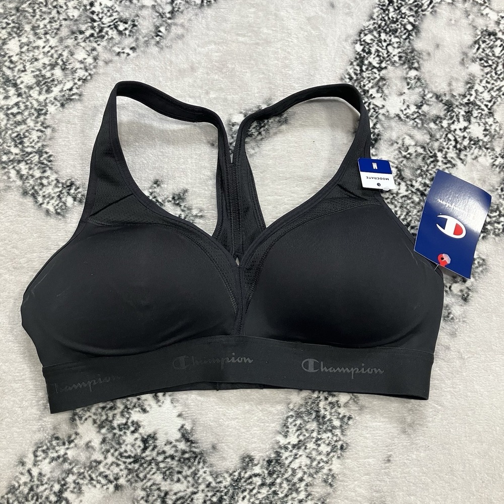 Champion‎ Sports Bra Womens Size Medium Black Racerback Zip Front NWT Support